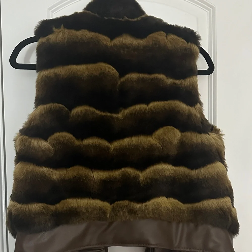 Chico's Striped Faux Fur Vest - Brown and Black - Picture 6 of 8